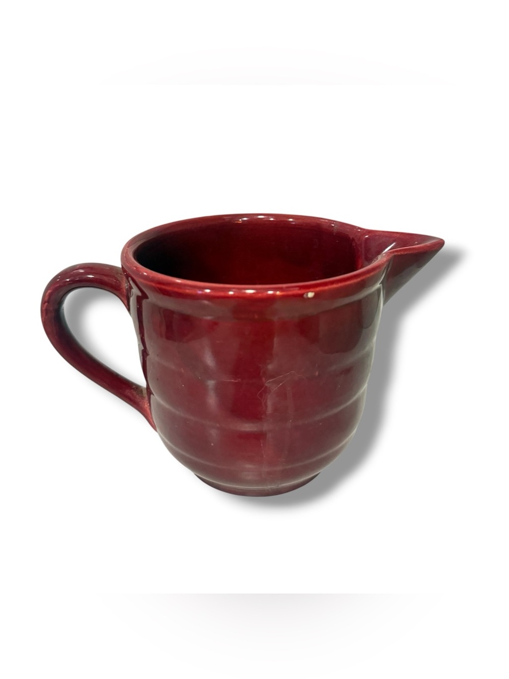 Vintage Bauer Pottery Ribbed Gloss Burgundy Deep Red Kitchen Pitcher Ceramic